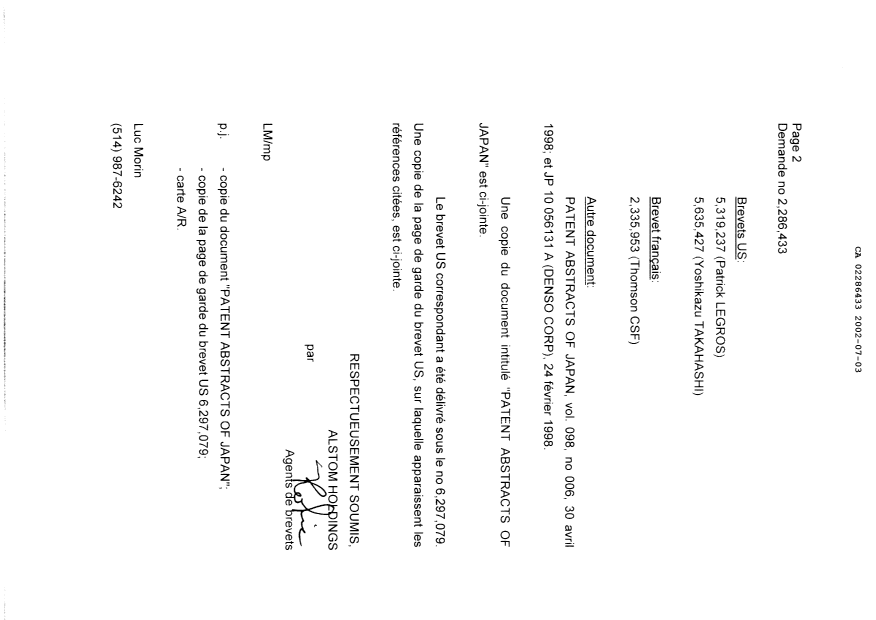 Canadian Patent Document 2286433. Prosecution-Amendment 20020703. Image 2 of 2