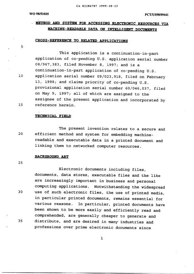 Document de brevet canadien 2286707. Description 19991013. Image 1 de 28