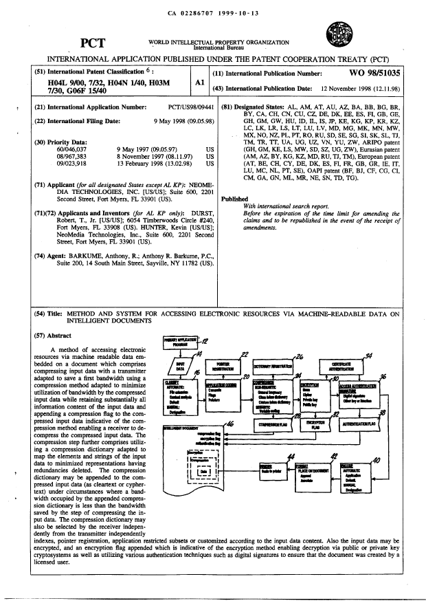 Document de brevet canadien 2286707. Abrégé 19991013. Image 1 de 1