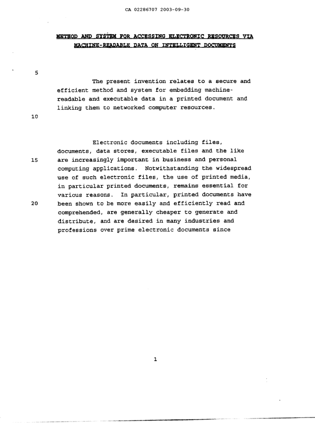 Document de brevet canadien 2286707. Description 20030930. Image 1 de 33