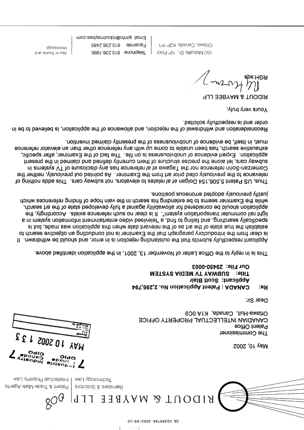 Document de brevet canadien 2286794. Poursuite-Amendment 20020510. Image 1 de 1