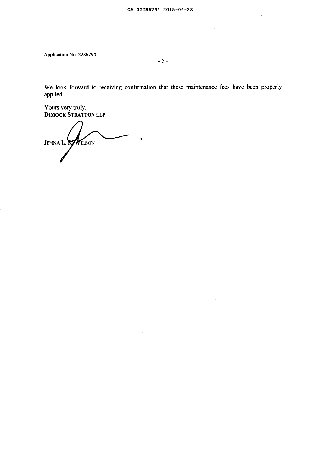 Document de brevet canadien 2286794. Correspondance 20150428. Image 6 de 6