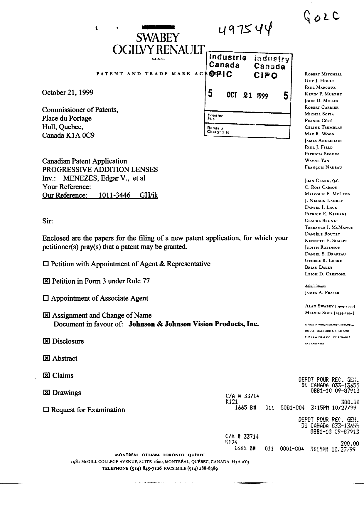 Document de brevet canadien 2287058. Cession 19991021. Image 1 de 20