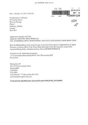 Document de brevet canadien 2287286. Changement de nomination d'agent 20151014. Image 1 de 2