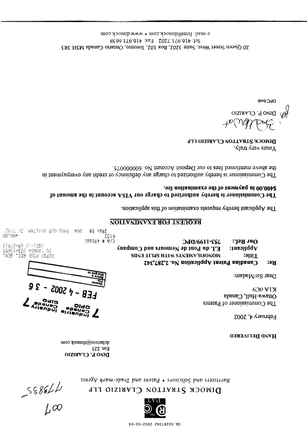 Canadian Patent Document 2287342. Prosecution-Amendment 20020204. Image 1 of 1