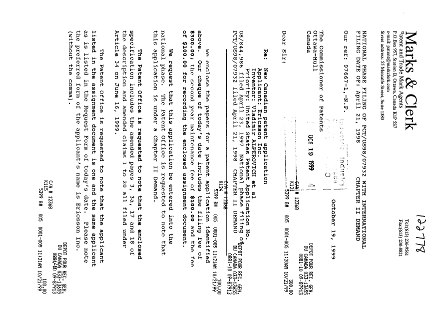 Document de brevet canadien 2287382. Cession 19991019. Image 1 de 10