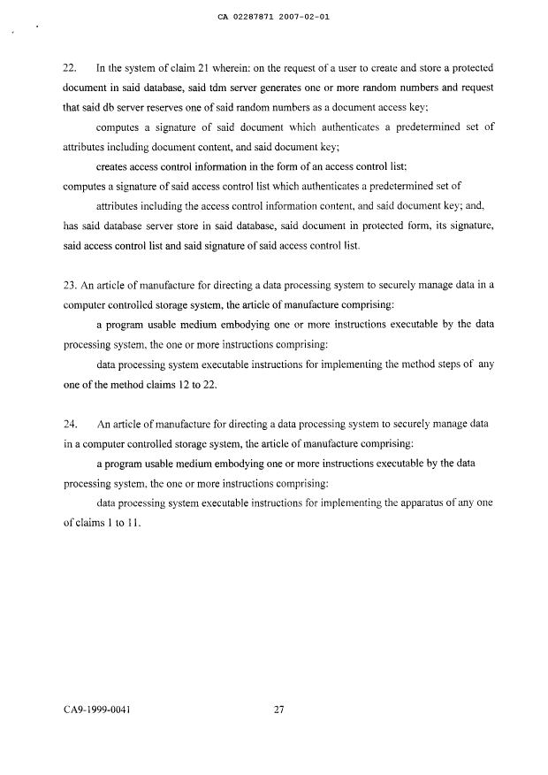 Document de brevet canadien 2287871. Poursuite-Amendment 20070201. Image 11 de 11
