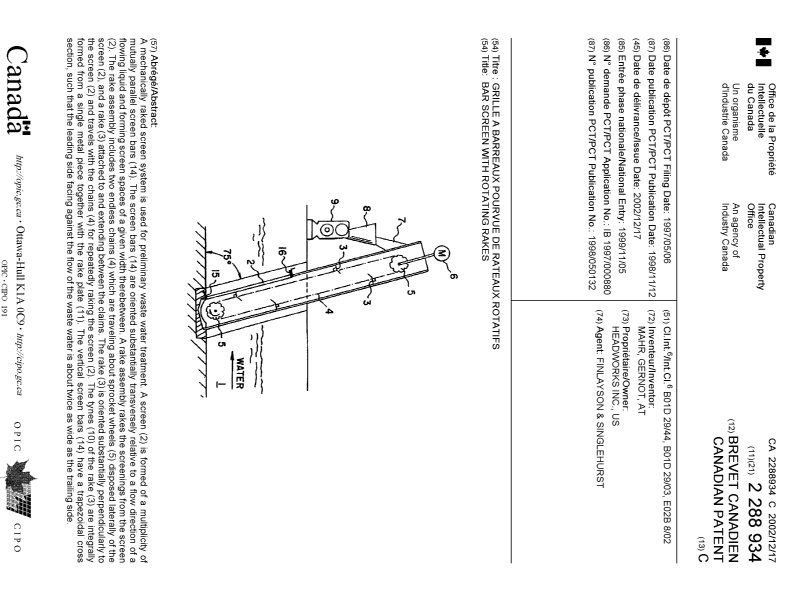 Document de brevet canadien 2288934. Page couverture 20021112. Image 1 de 1