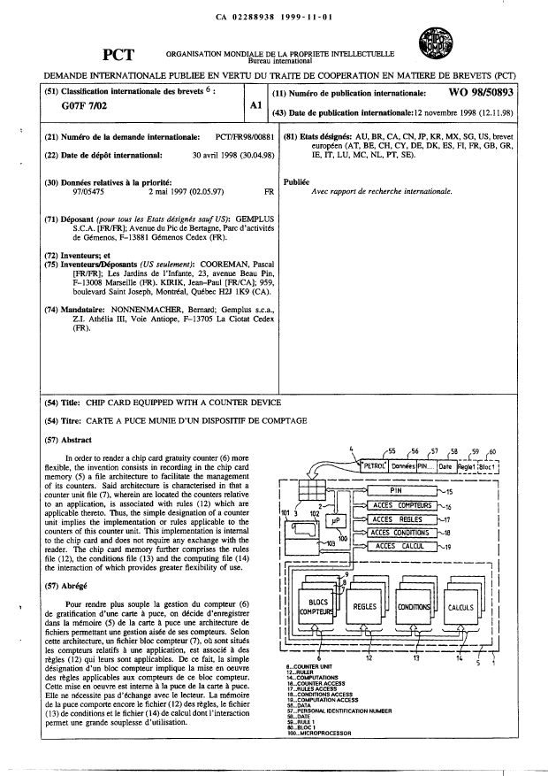 Document de brevet canadien 2288938. Abrégé 19991101. Image 1 de 1