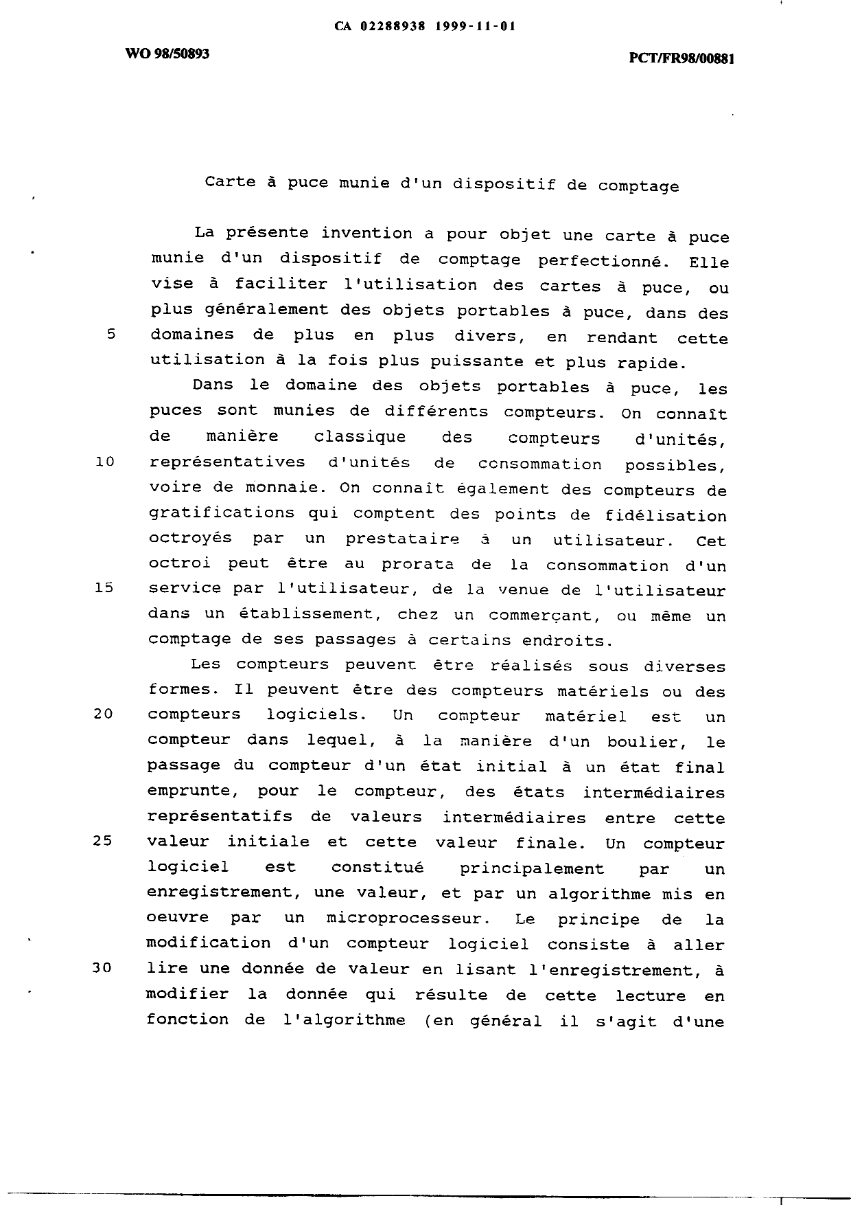 Document de brevet canadien 2288938. Description 19991101. Image 1 de 17