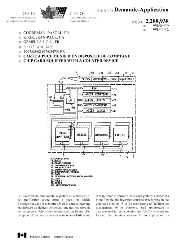 Canadian Patent Document 2288938. Cover Page 20000104. Image 1 of 2