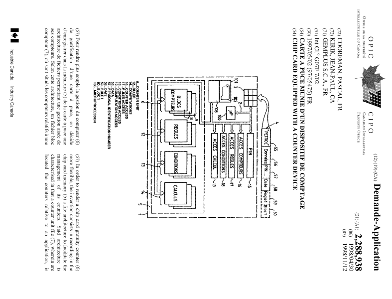 Document de brevet canadien 2288938. Page couverture 20000104. Image 1 de 2