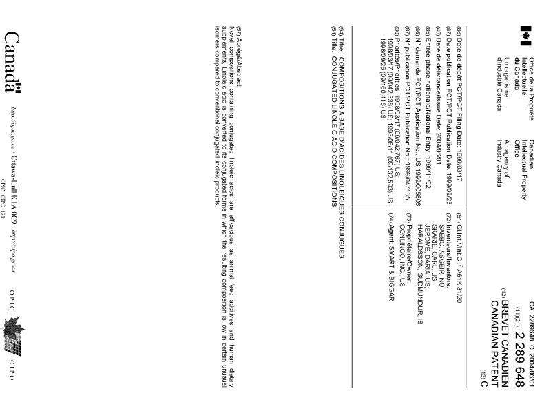 Document de brevet canadien 2289648. Page couverture 20040601. Image 1 de 1