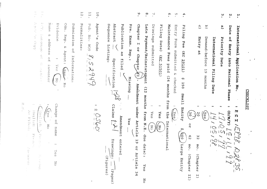 Document de brevet canadien 2289753. PCT 19981215. Image 1 de 11