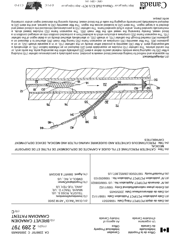 Document de brevet canadien 2289797. Page couverture 20050309. Image 1 de 1
