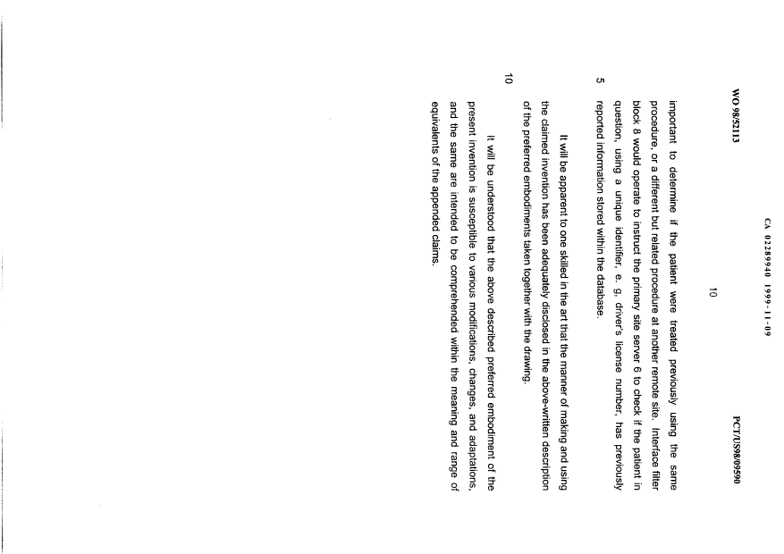 Document de brevet canadien 2289940. Description 19991109. Image 10 de 10