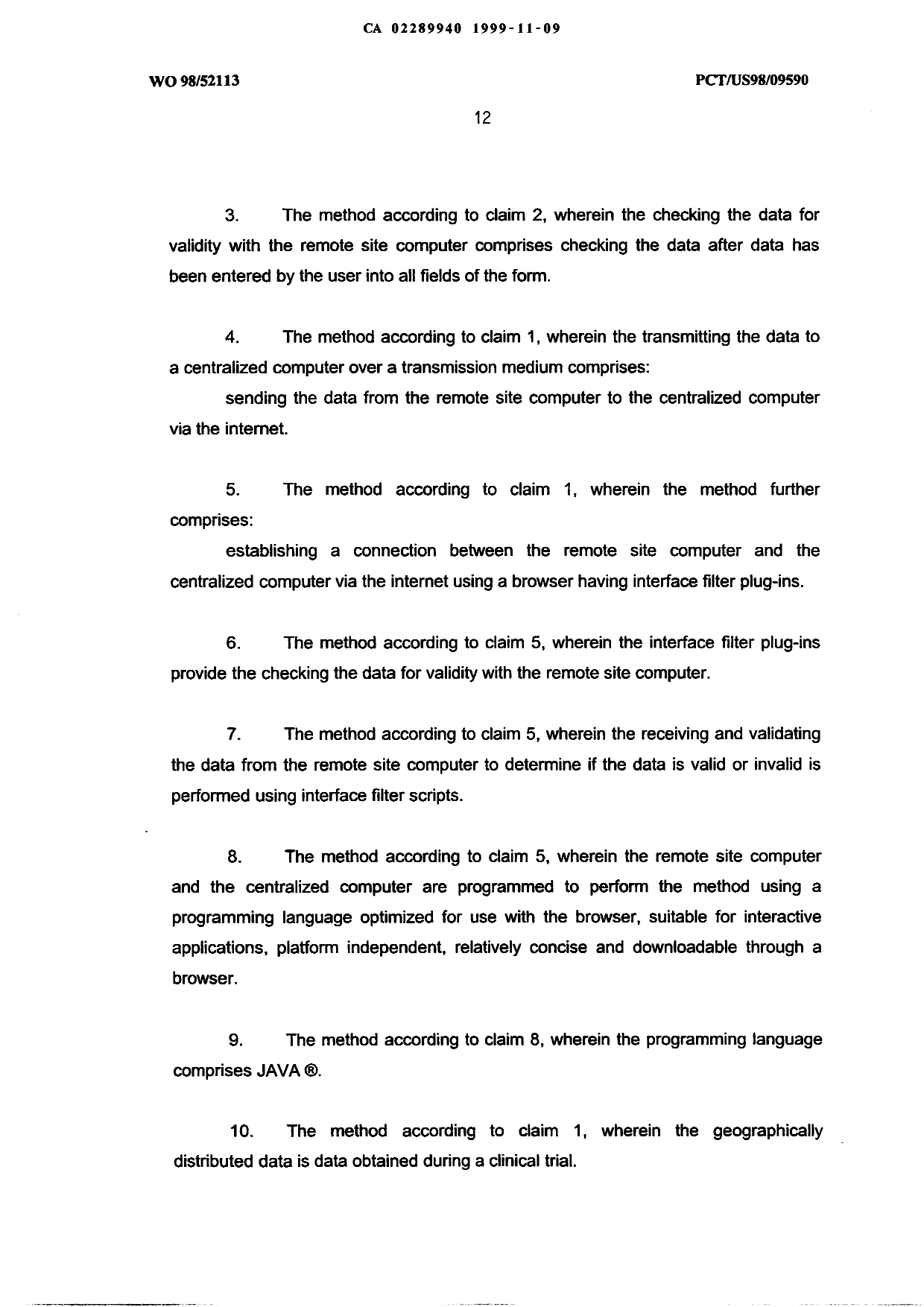 Document de brevet canadien 2289940. Revendications 19991109. Image 2 de 5
