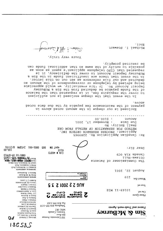 Document de brevet canadien 2289965. Taxes 20001222. Image 1 de 1
