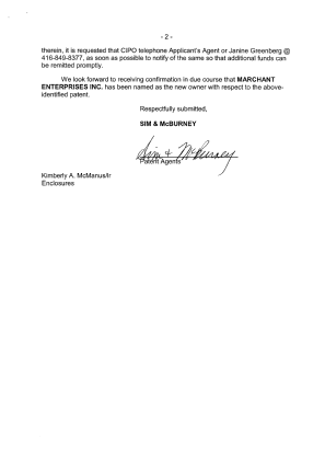 Document de brevet canadien 2289967. Cession 20051230. Image 2 de 19