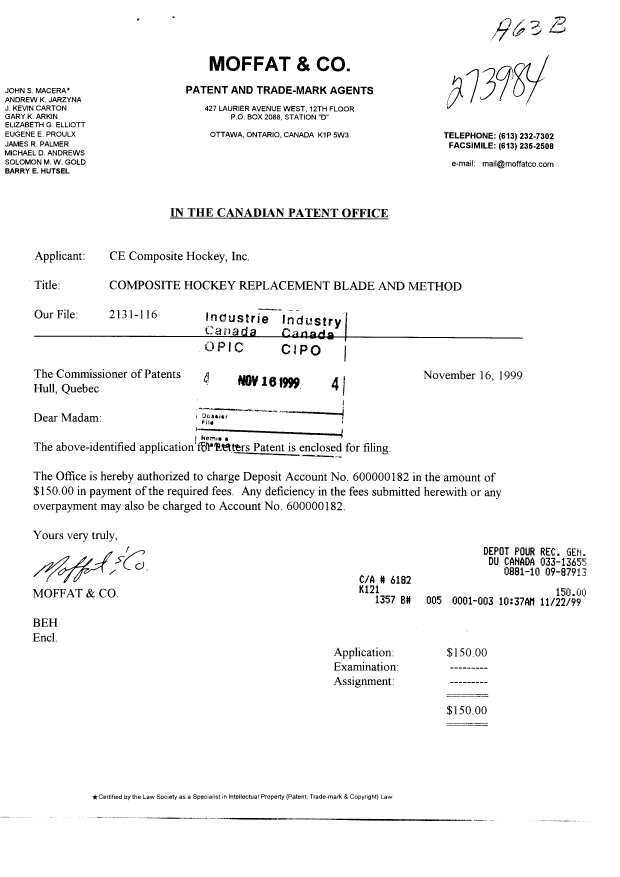 Document de brevet canadien 2289988. Cession 19991116. Image 1 de 2