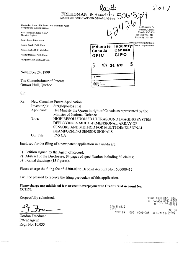 Document de brevet canadien 2290240. Cession 19991124. Image 1 de 5