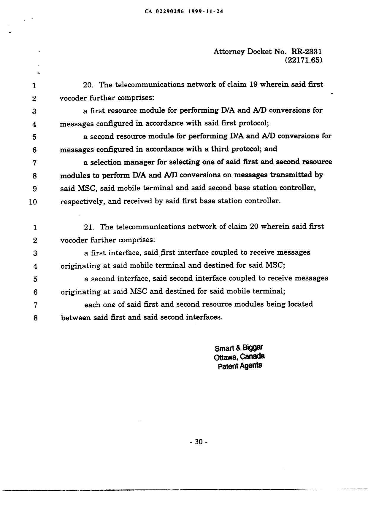 Document de brevet canadien 2290286. Revendications 19991124. Image 11 de 11