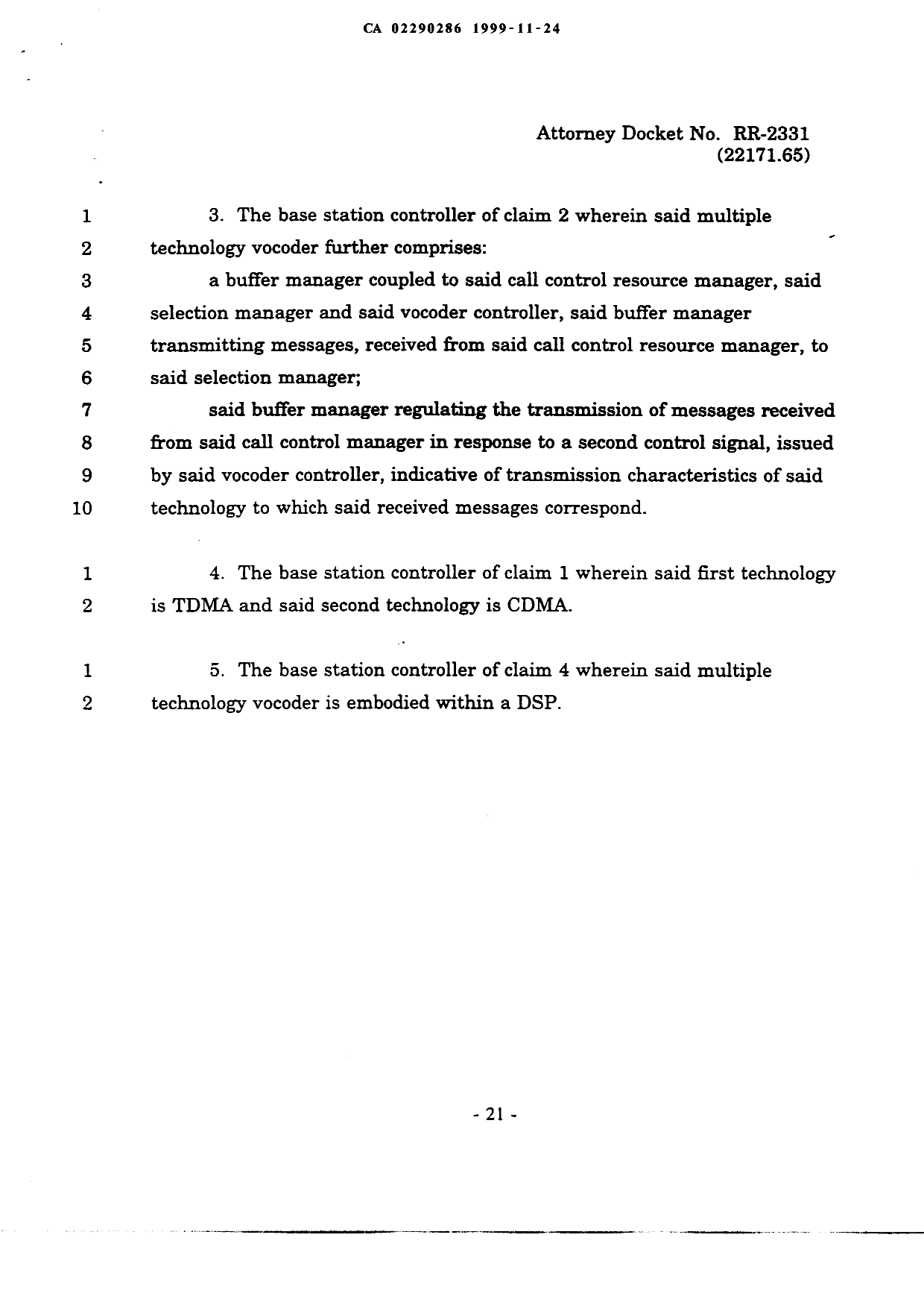 Document de brevet canadien 2290286. Revendications 19991124. Image 2 de 11