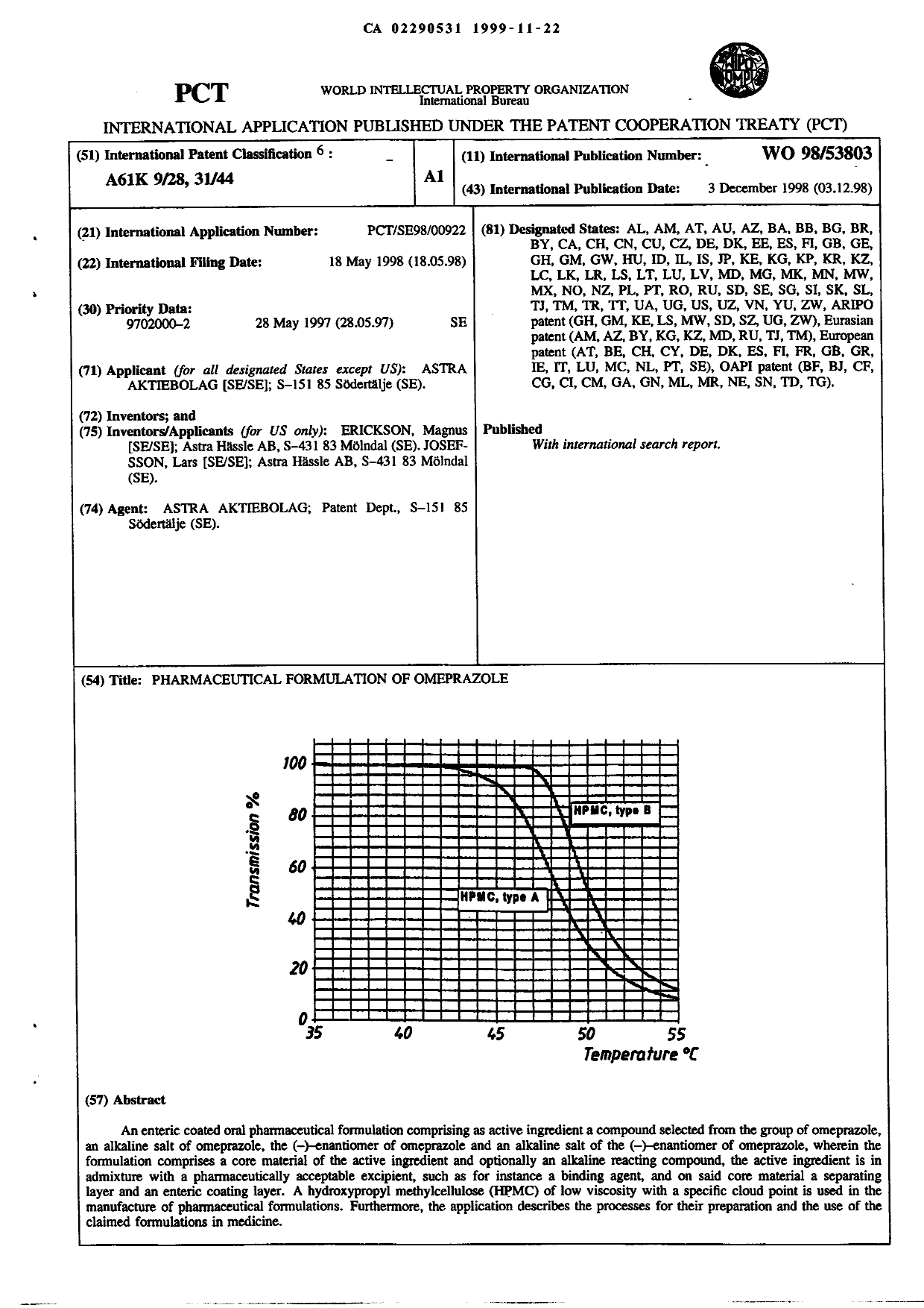 Document de brevet canadien 2290531. Abrégé 19981222. Image 1 de 1