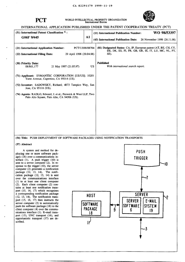 Canadian Patent Document 2291179. Abstract 19991119. Image 1 of 1