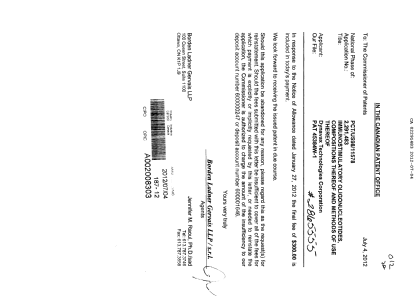 Canadian Patent Document 2291483. Correspondence 20120704. Image 1 of 1