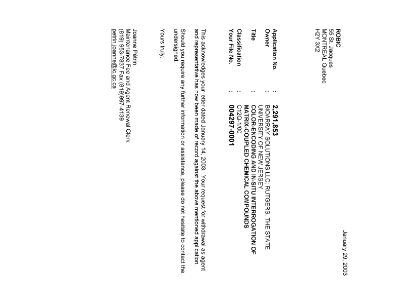 Canadian Patent Document 2291853. Correspondence 20030129. Image 1 of 1