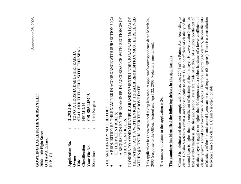 Canadian Patent Document 2292146. Prosecution-Amendment 20021225. Image 1 of 2
