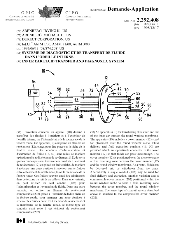 Canadian Patent Document 2292408. Cover Page 20000201. Image 1 of 1