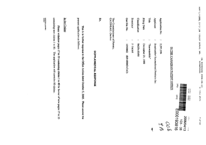 Canadian Patent Document 2293106. Prosecution-Amendment 20060413. Image 1 of 22