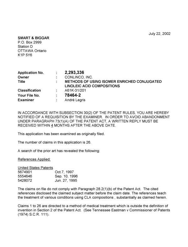 Canadian Patent Document 2293336. Prosecution-Amendment 20020722. Image 1 of 2