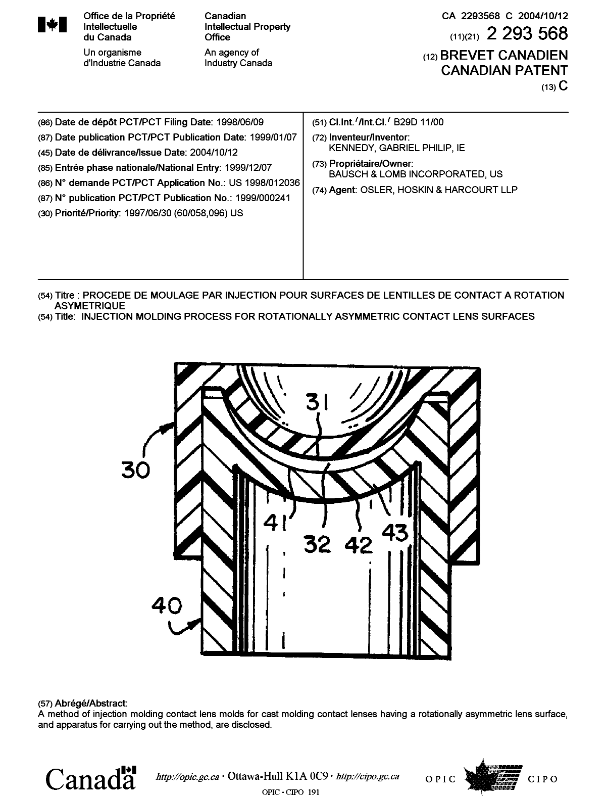 Document de brevet canadien 2293568. Page couverture 20040916. Image 1 de 1