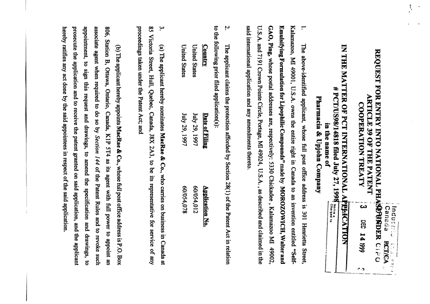 Document de brevet canadien 2294031. Cession 19991214. Image 2 de 6