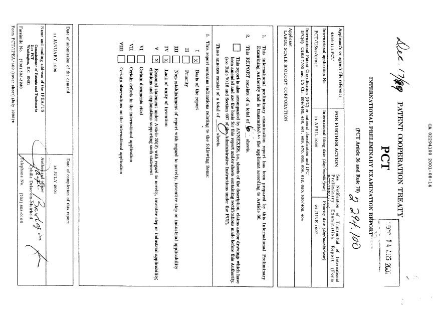 Document de brevet canadien 2294100. PCT 20010814. Image 1 de 5