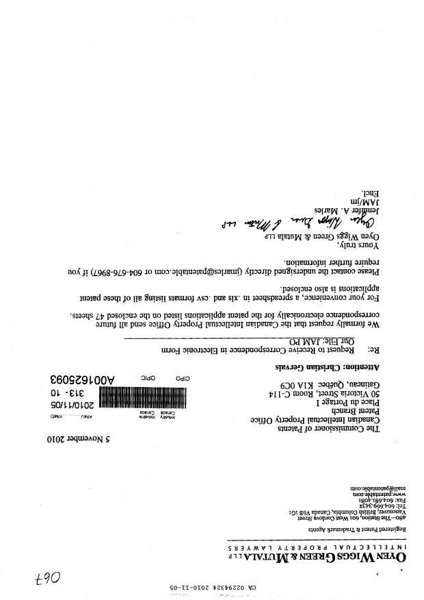 Canadian Patent Document 2294324. Correspondence 20101105. Image 1 of 1
