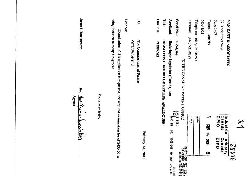 Document de brevet canadien 2294562. Poursuite-Amendment 20000218. Image 1 de 1