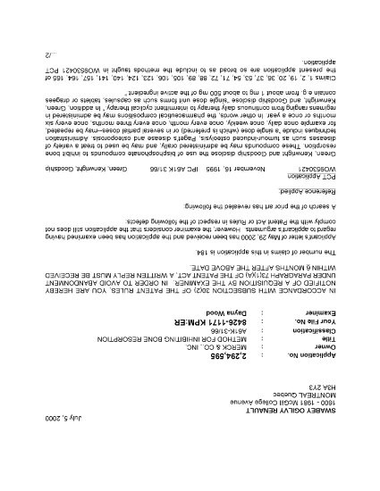 Document de brevet canadien 2294595. Poursuite-Amendment 19991205. Image 1 de 2