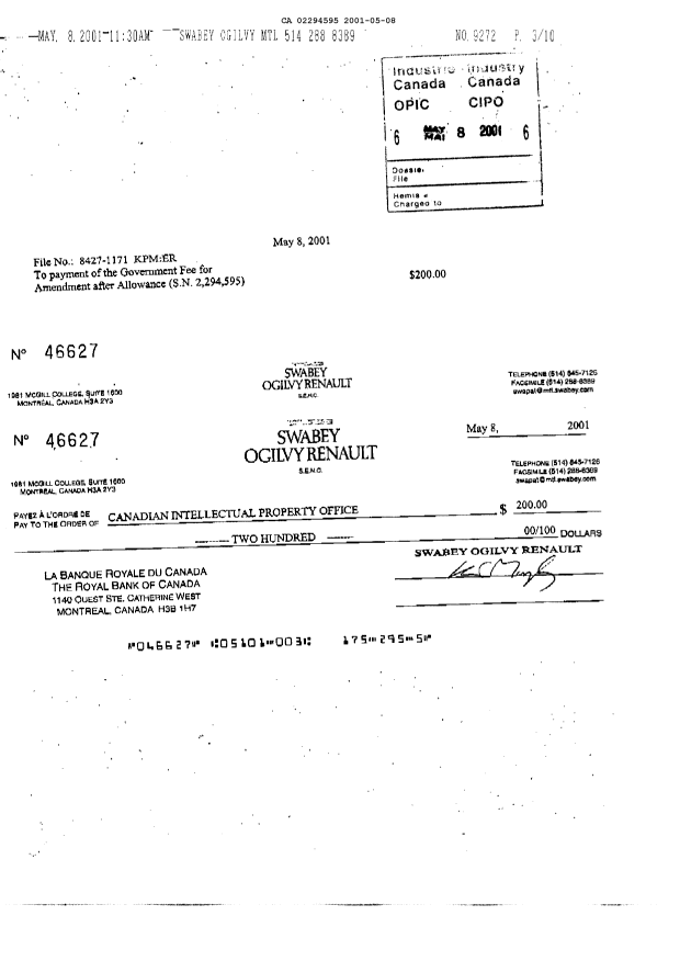 Canadian Patent Document 2294595. Prosecution-Amendment 20001208. Image 2 of 9