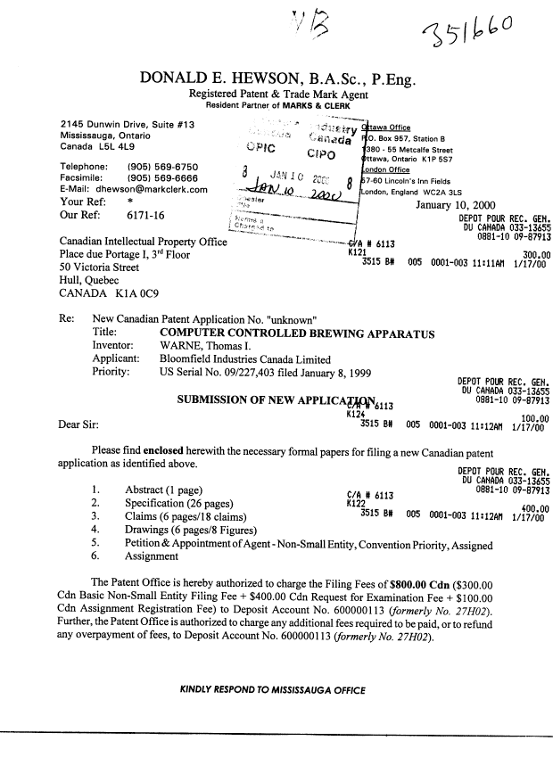 Document de brevet canadien 2294666. Cession 20000110. Image 1 de 5