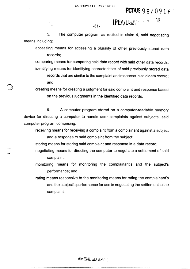 Document de brevet canadien 2294811. Revendications 19991230. Image 2 de 7