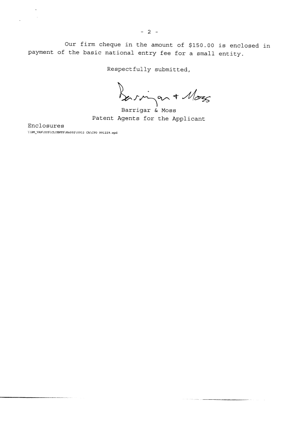 Document de brevet canadien 2294927. Cession 19991229. Image 2 de 11
