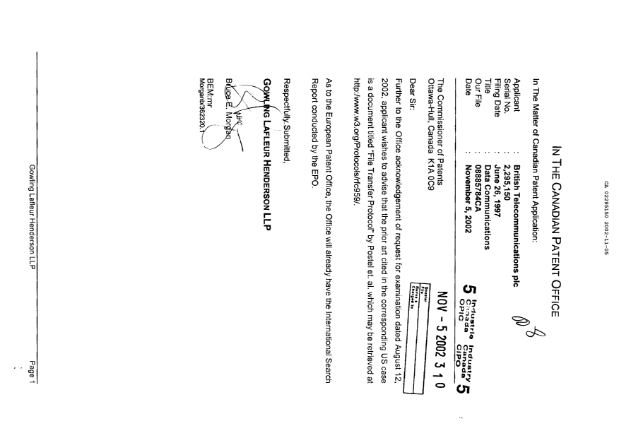 Document de brevet canadien 2295150. Poursuite-Amendment 20021105. Image 1 de 1