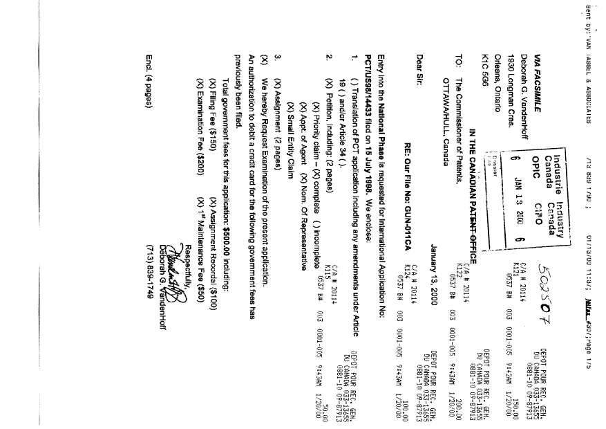 Document de brevet canadien 2295479. Cession 20000113. Image 1 de 5