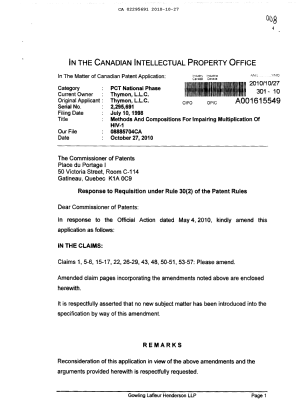 Document de brevet canadien 2295691. Poursuite-Amendment 20101027. Image 1 de 12