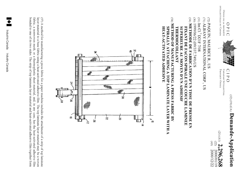 Document de brevet canadien 2296268. Page couverture 20001206. Image 1 de 2