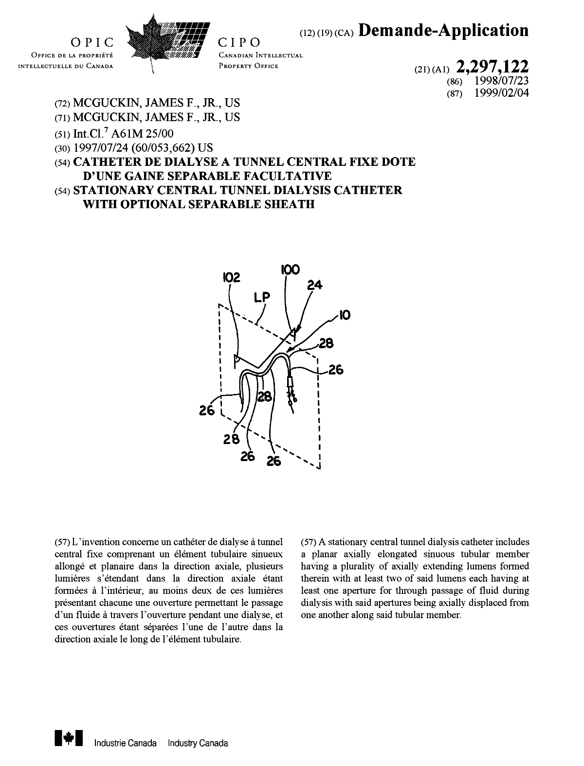 Document de brevet canadien 2297122. Page couverture 20000321. Image 1 de 1